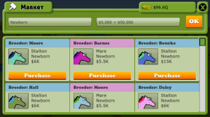 Hooves of Fire horse market interface 