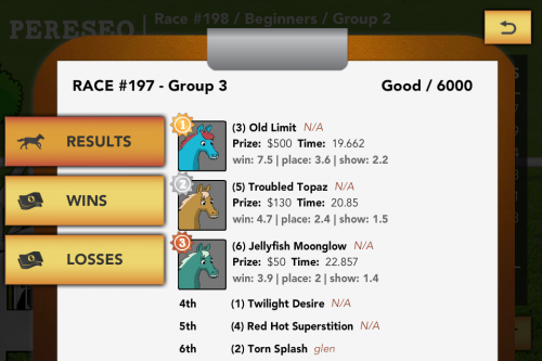 Hooves Reloaded Race Results Screen on iOS version